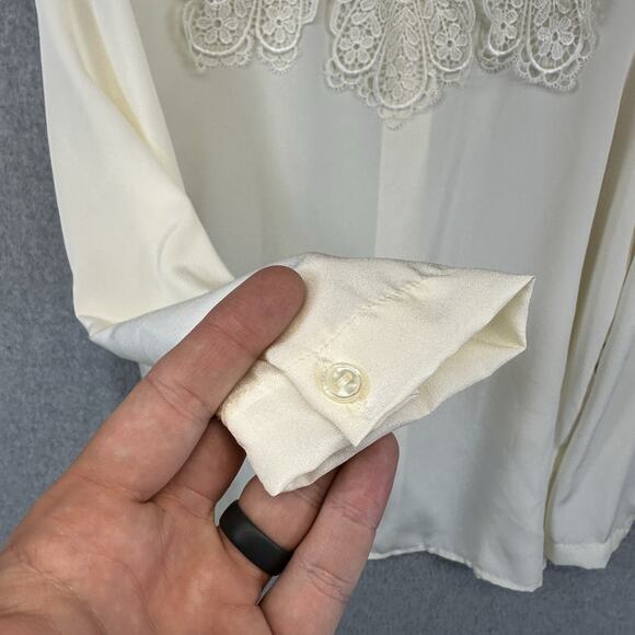 San Andre 1993 Womens Vintage Blouse Size 6 Lace Neck White Long Sleeve - Picture 15 of 16